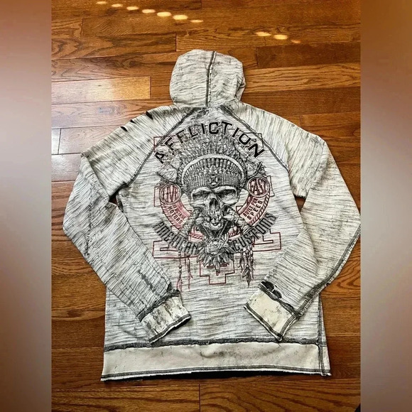 Vintage Y2k Grunge Affliction Reversible Hoodie Sz M - Picture 3 of 14